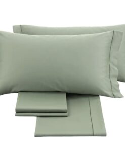 Completo Lenzuolo Matrimoniale in Raso di Cotone Salvia