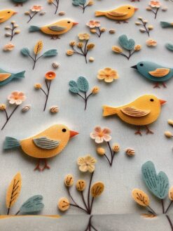 Alternative view of Tessuto in cotone con stampa digitale Uccelli e fiori effetto 3D