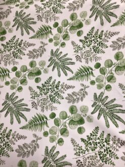 Alternative view of Tessuto antimacchia con stampa foglie verdi