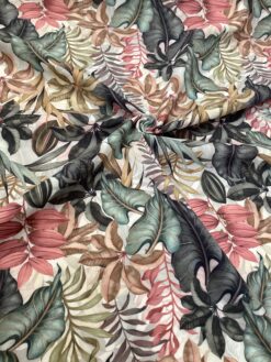 Tessuto smacchia facile con stampa digitale mod. Foglie Tropicali