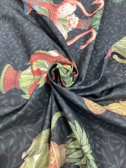 Alternative view of Tessuto cotone Vasi animati fondo verde scuro e nero