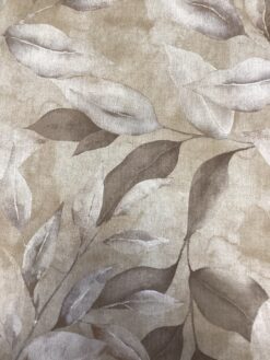 Tessuto misto cotone foliage beige e tortora