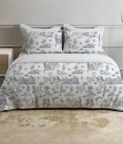 Toile de jouy parure copripiumino  matrimoniale variante azzurro